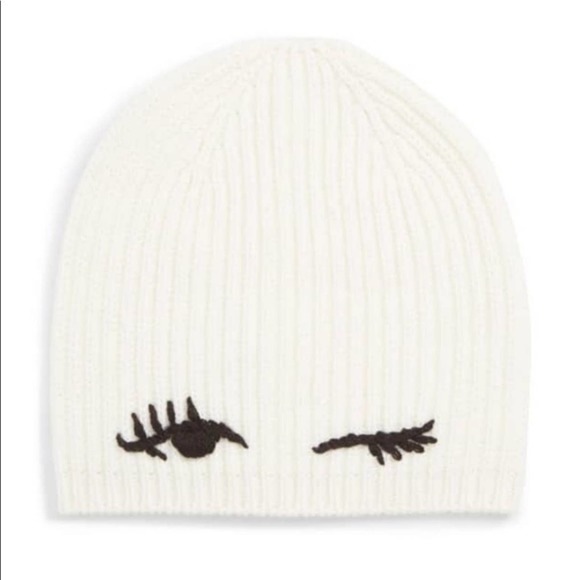 Kate Spade Winking Beanie Hat in Cream NWT - Picture 1 of 5